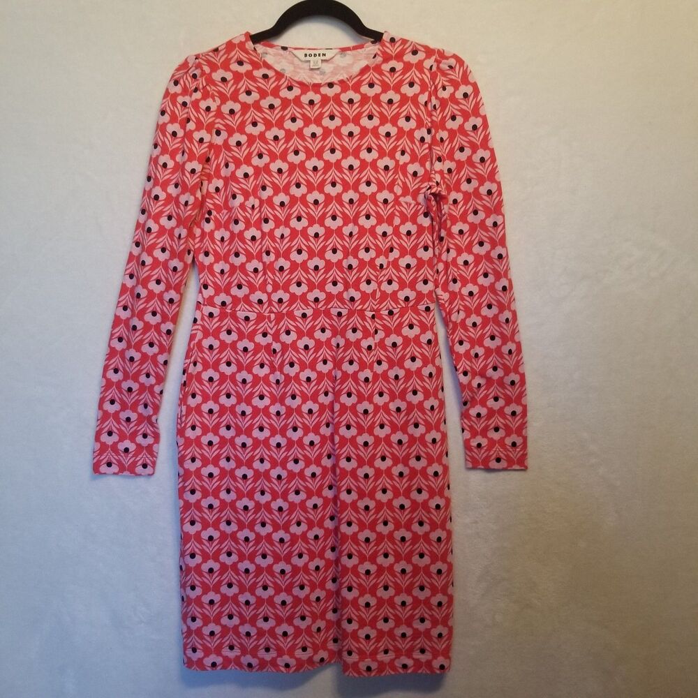 Boden 6R Dress Red Floral 100% Cotton Sheath Pockets Office Workwear Commuter